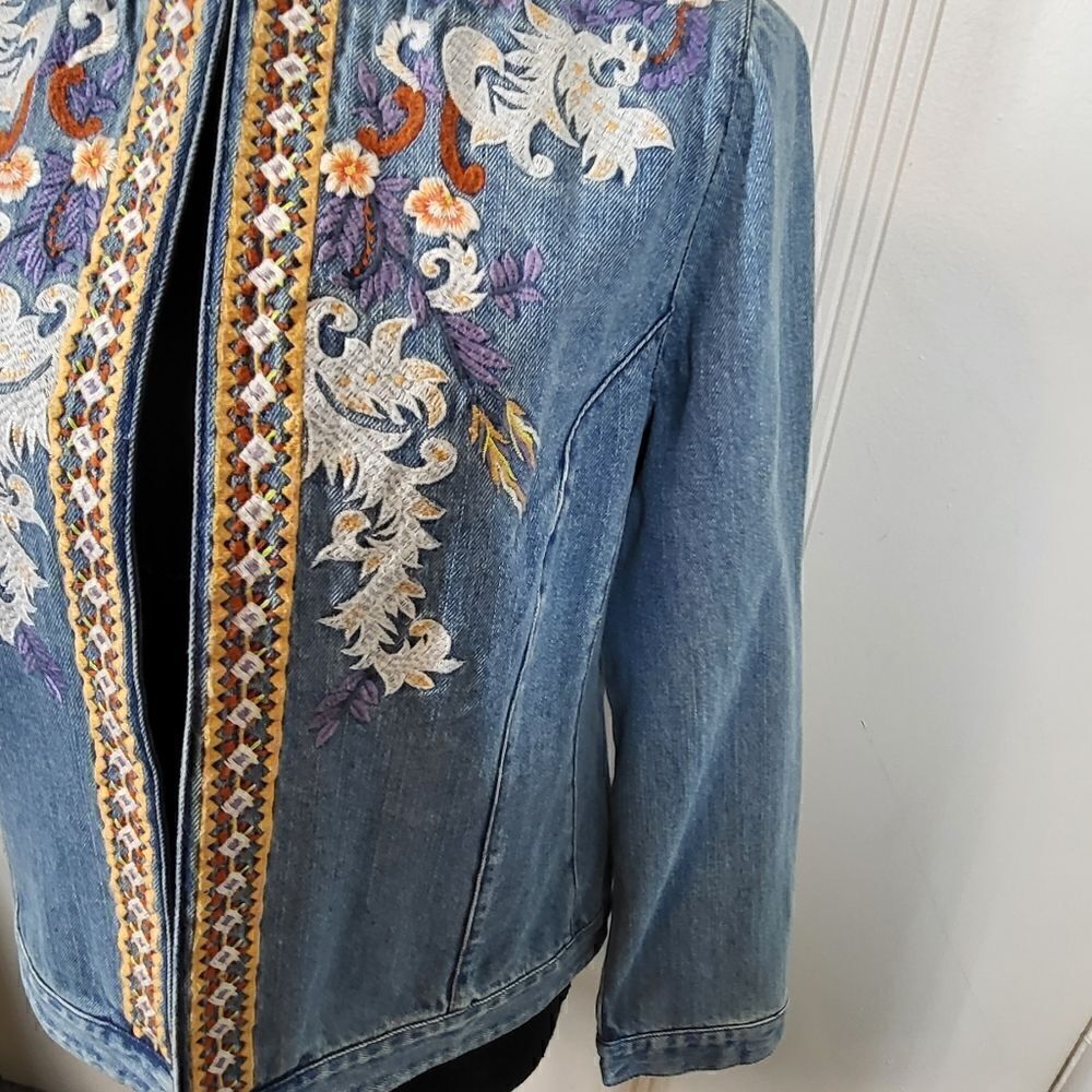 Chico's Denim Embroidered Jean Jacket - Picture 6 of 11